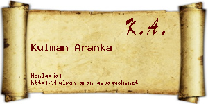 Kulman Aranka névjegykártya